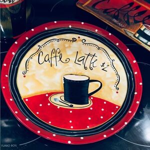 Hobby Lobby Caffe Latte Decorative Plate - Red and Black. Only used in display